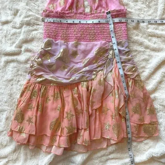 LoveShackFancy Cambria Ombr Sunset Stars Halter Mini Dress Medium
